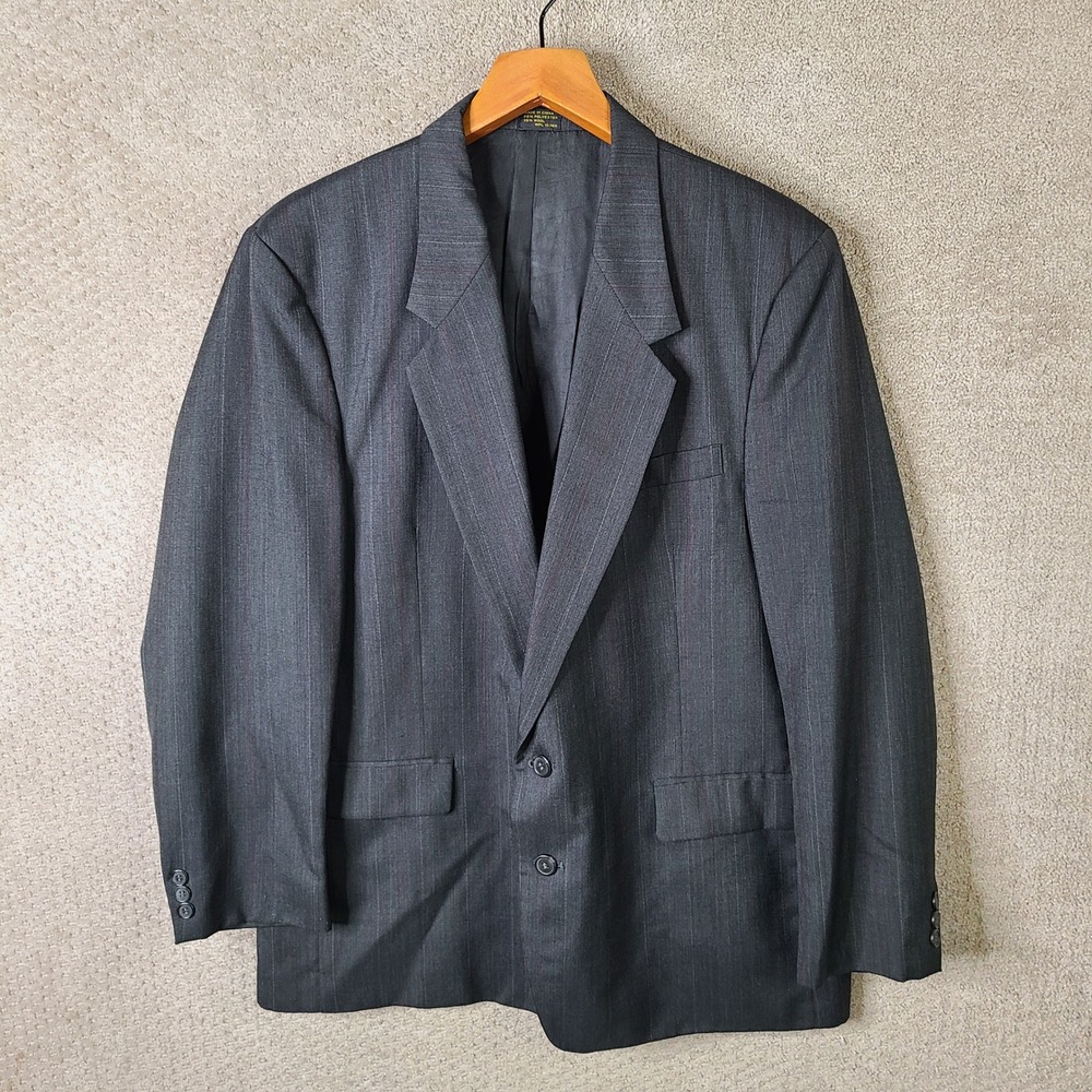 Carlo Briani Jacket Mens 46R Gray Striped Blazer Wool Blend Two Button Suit Coat